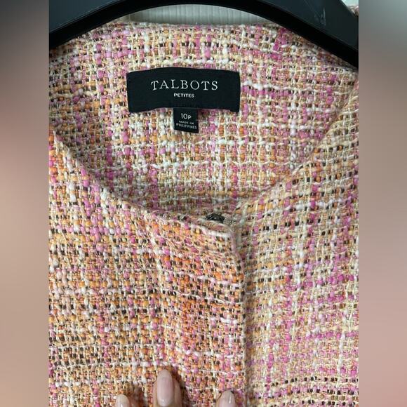 Talbots Pink Orange Tweed Waist Length Vintage Full Zip Blazer size 10P - Picture 6 of 8